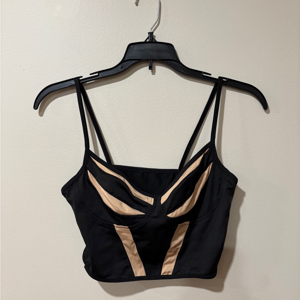 Black/cream Cropped Tank Top
